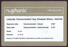 Load image into Gallery viewer, Ladyvipb Feat. Elizabeth Wilson : Communication (12", Promo)