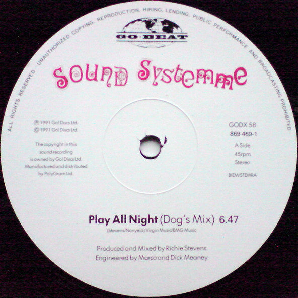 Sound Systemme : Play All Night (12