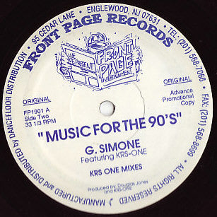 G. Simone Featuring KRS-One : Music For The 90's (12