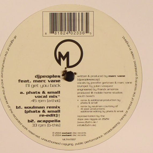 DJ Peoples Feat. Marc Vane : I'll Get You Back (12
