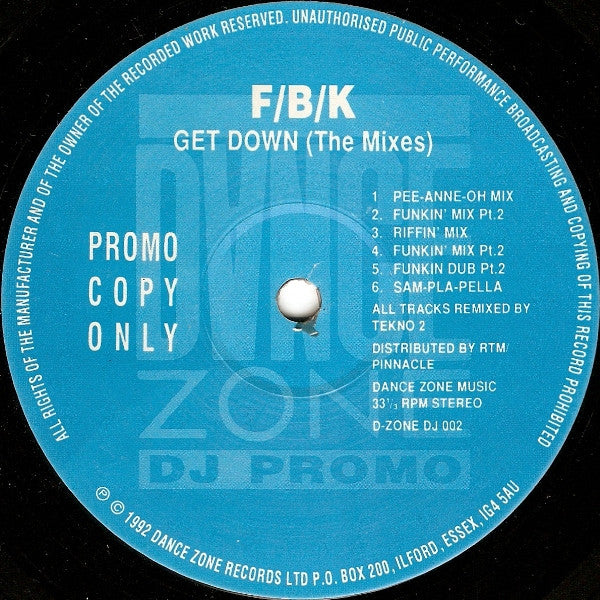 F/B/K : Get Down (The Mixes) (LP, S/Sided, Etch, Promo)