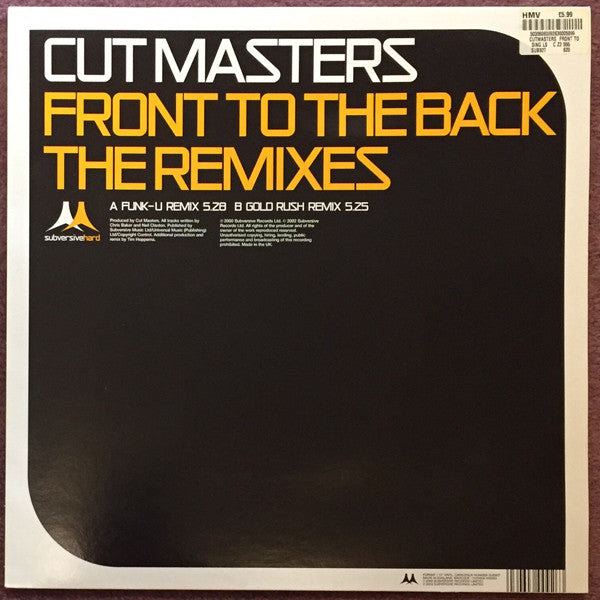 Cut Masters : Front To The Back (The Remixes) (12