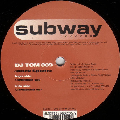 DJ Tom 809* : Back Space (12