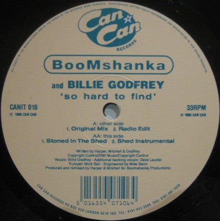 Boomshanka And Billie Godfrey : So Hard To Find (12