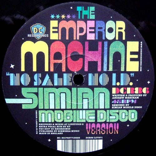 The Emperor Machine : No Sale No I.D. (Simian Mobile Disco Version) (12