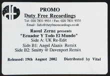 Load image into Gallery viewer, Raoul Zerna : Ecuador Y Todo El Mundo (12&quot;, Promo, W/Lbl)
