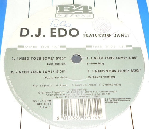 D.J. Edo* Feat. Janet : I Need Your Love (12
