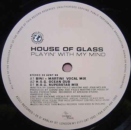 House Of Glass : Playin' With My Mind (Bini + Martini Mixes) (12