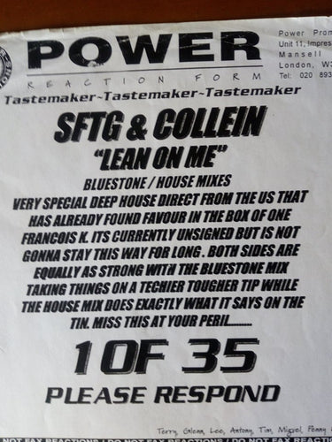 S.F.T.G.* & Colein : Lean On Me (House Mix) (12