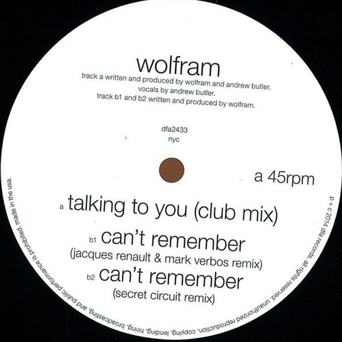 Wolfram (12) : Talking To You / Can't Remember (Remixes) (12
