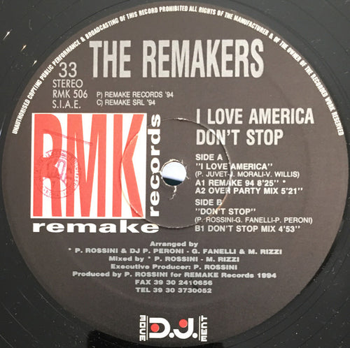 The Remakers : I Love America / Don't Stop (12