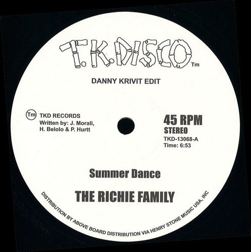 The Ritchie Family / Wild Honey : Summer Dance / At The Top Of The Stairs (Danny Krivit Edits) (12